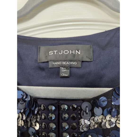St. John Hand Beading Silk Sequin Rhinestone Navy Formal Evening Jacket, Large - Picture 2 of 14